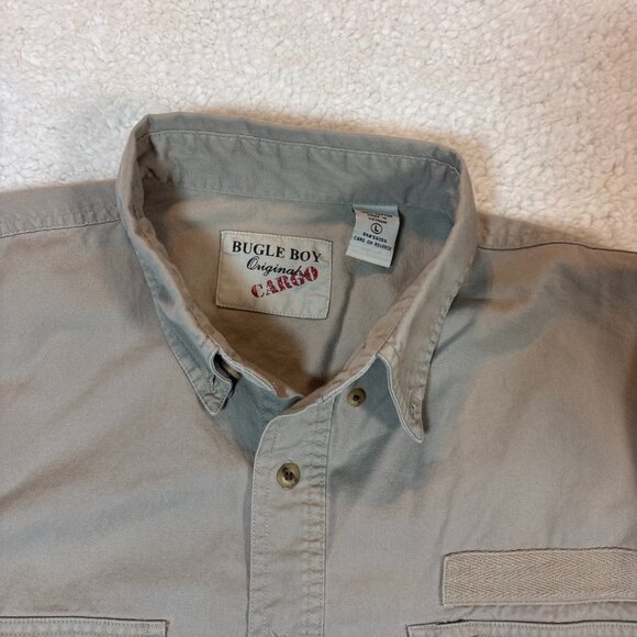 Bugle Boy Originals Cargo Mens Long Sleeve Button-Up Shirt Size L Beige Cotton - Picture 4 of 12